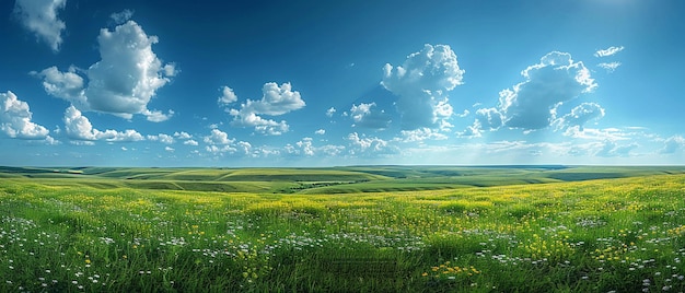 Uma vista panorâmica de colinas onduladas sob um céu dinâmico