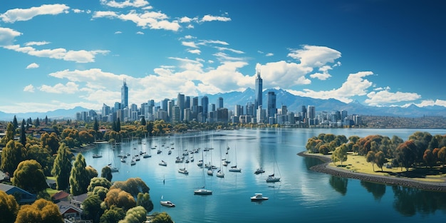 uma vista panorâmica de uma paisagem urbana moderna e movimentada na Tasmânia