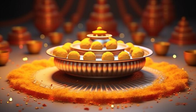 uma visualização 3D de um único doce tradicional indiano como laddu ou jalebi