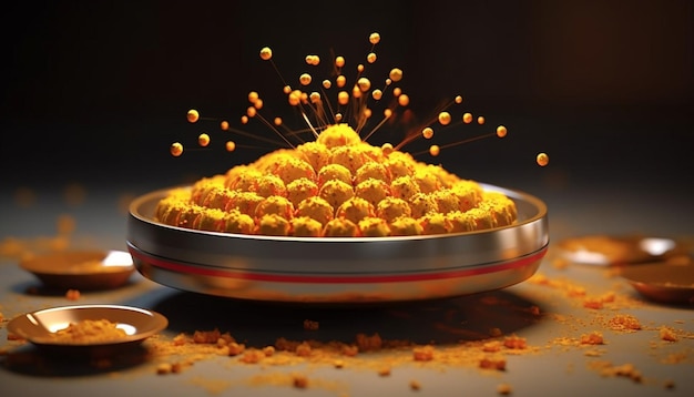 uma visualização 3D de um único doce tradicional indiano como laddu ou jalebi