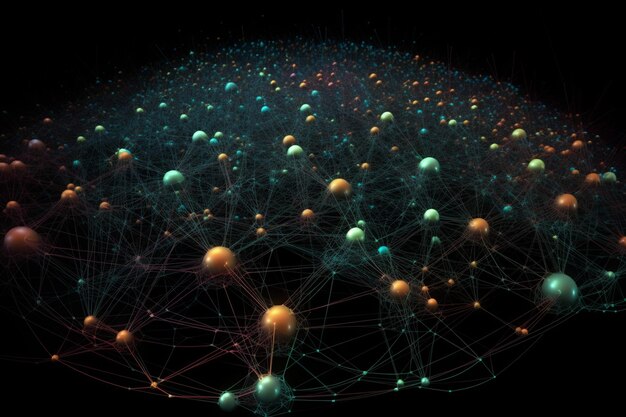 Uma visualização de rede limpa e direta caracterizada por pontos interconectados
