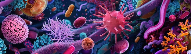 Foto uma visualização vibrante da vida microbiana