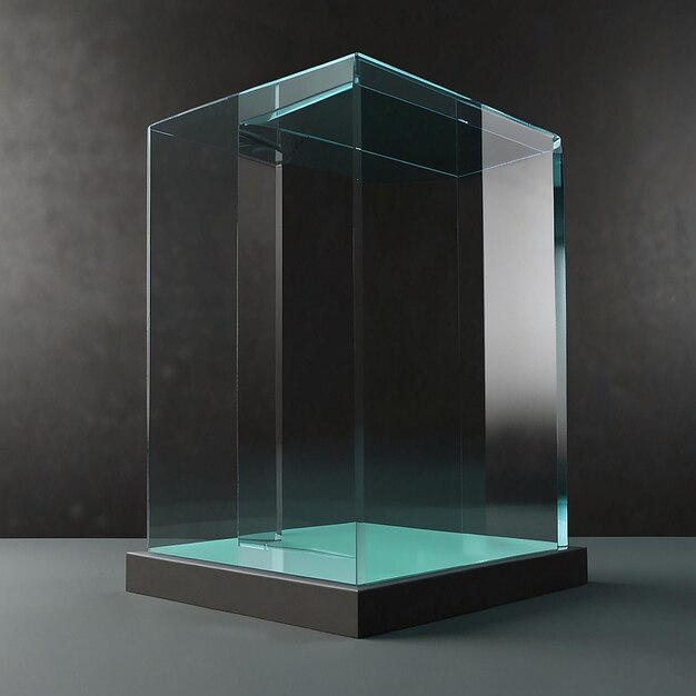 Foto uma vitrine de vidro com um fundo preto e um fundo preto