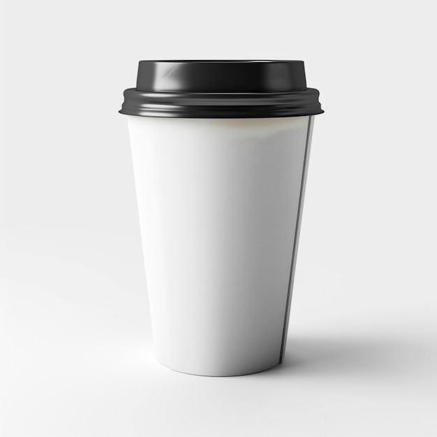 uma xícara de café branca e preta com uma tampa preta que diz "Starbucks"