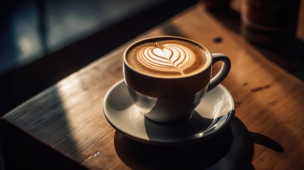 Uma xícara de café com formato de coração na borda