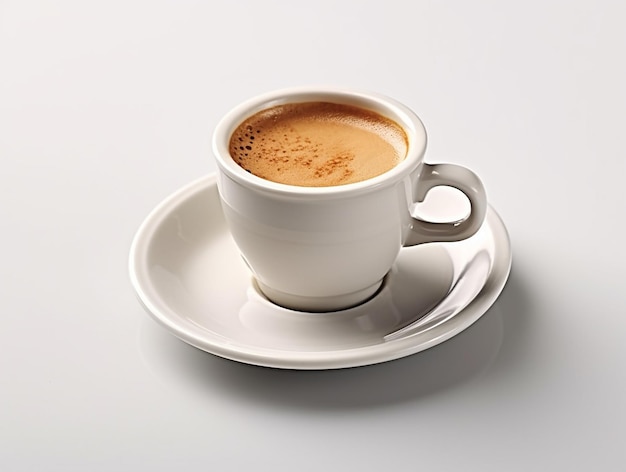 Uma xícara de café com fundo branco