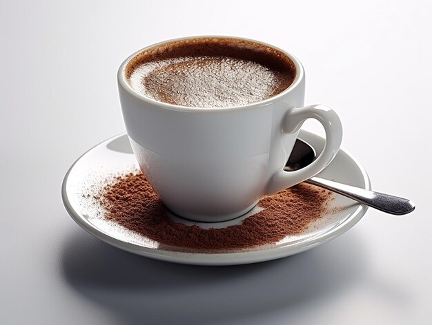 Uma xícara de café com fundo branco