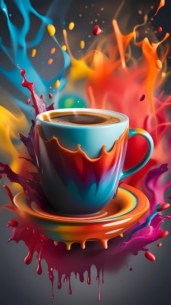 Uma xícara de café com ilustração de pôster digital colorido