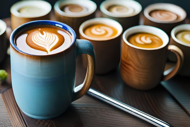 uma xícara de café com leite com as palavras latte