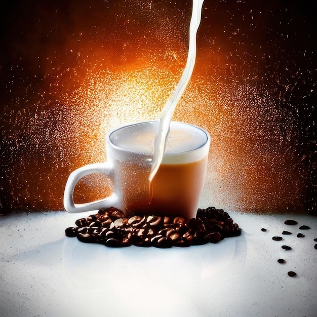 uma xícara de café com leite escorrendo