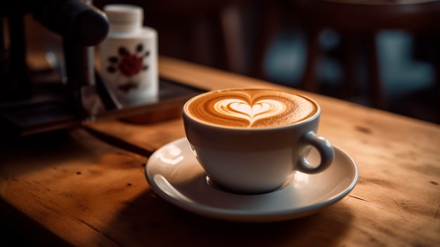 Uma xícara de café com um coração na espuma