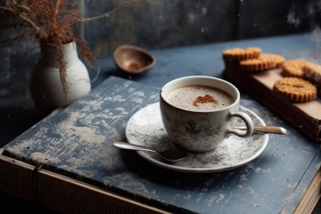 Uma xícara de café com um coração no meio