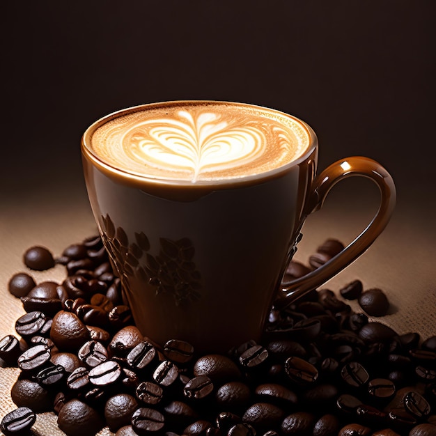 Uma xícara de café com um padrão de latte art