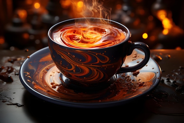 Uma xícara de café com um redemoinho de café