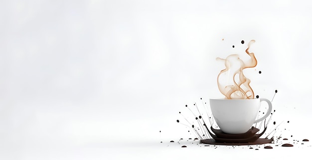 Uma xícara de café com um respingo em um fundo branco Generative AI