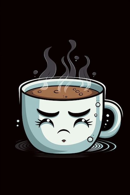 Uma xícara de café com um rosto desenhado