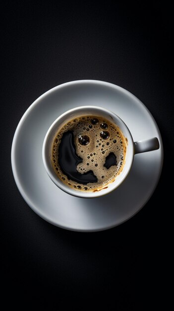 Uma xícara de café com um rosto