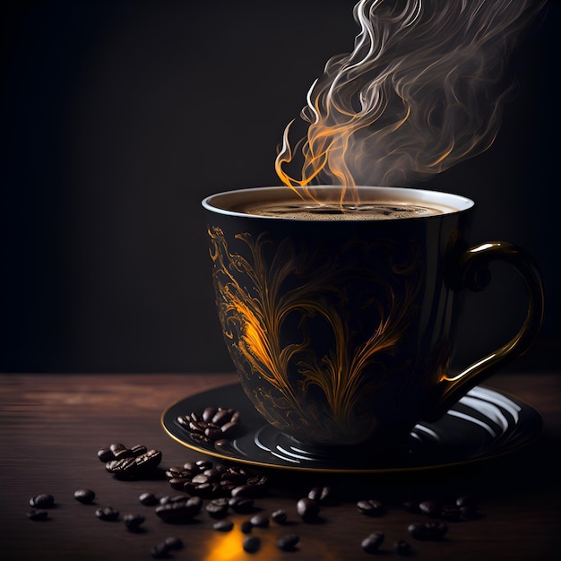 Uma xícara de café com um vapor saindo dela