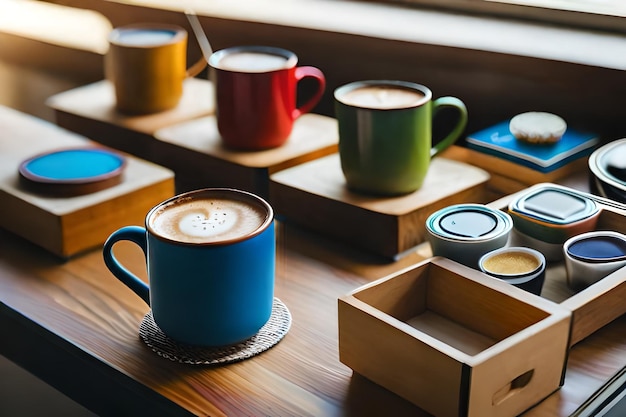 Uma xícara de café com uma colher na mesa