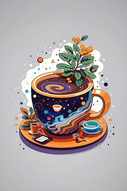 uma xícara de café com uma planta crescendo gerada por IA