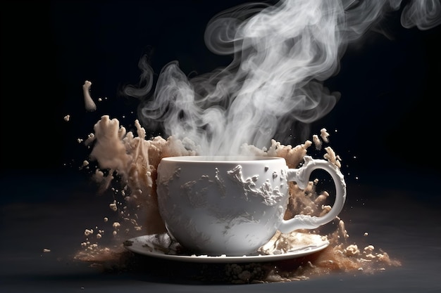 Uma xícara de café com vapor saindo dela.