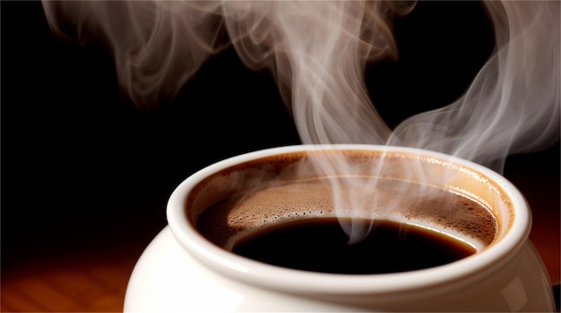 Uma xícara de café com vapor saindo dela
