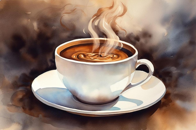uma xícara de café com vapor saindo.
