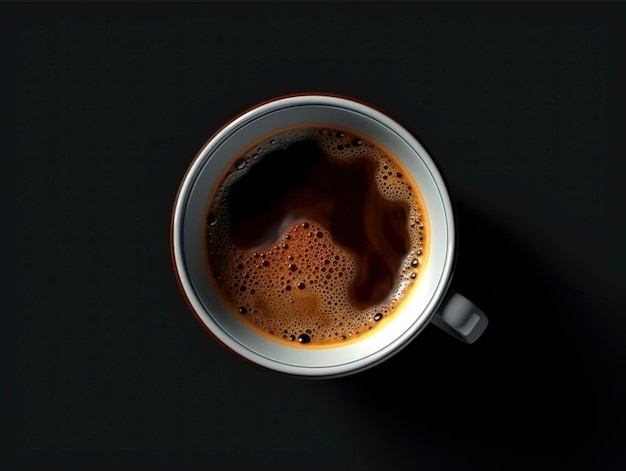 Uma xícara de café em um fundo preto Copiar espaço Vista de cimaGerado por IA