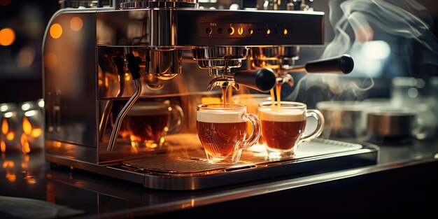 Uma xícara de café em uma máquina de café preparando café em close-up Foto de alta qualidade IA geradora