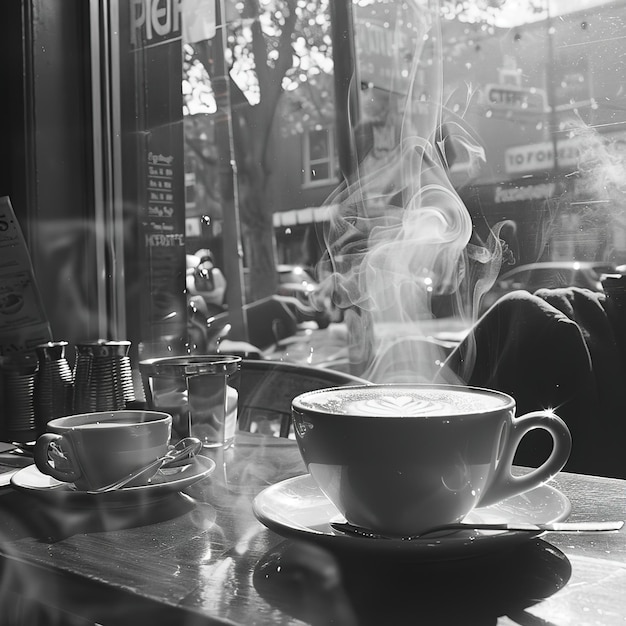 Foto uma xícara de café em uma mesa com um sinal que diz expresso