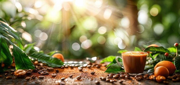 Foto uma xícara de café em uma mesa ia geradora