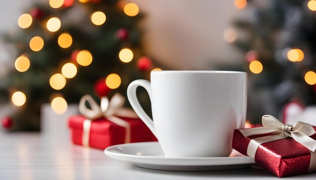 Foto uma xícara de café está ao lado de uma xícara branca em um prato