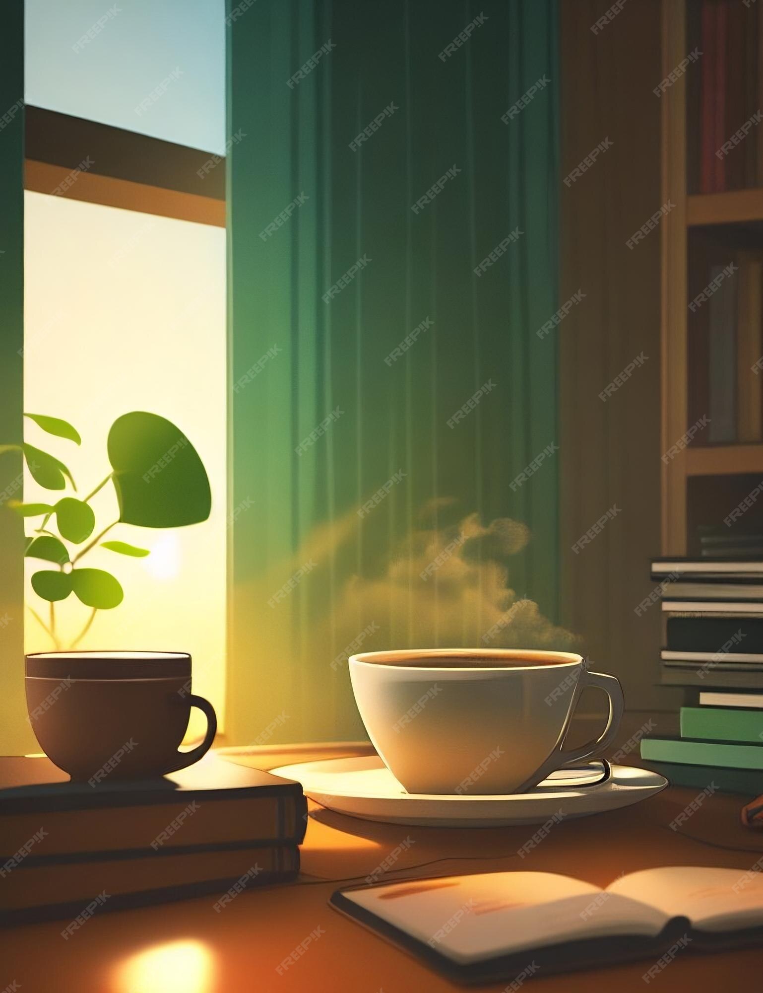 Fundo Xícara De Café E Telefone E óculos Mesa De Planta Criativa Foto E  Imagem Para Download Gratuito - Pngtree