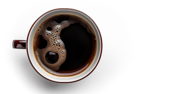 uma xícara de café mostra uma bolha isolada no espaço branco da cópia