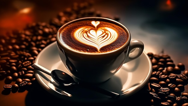 Uma xícara de café na forma dos detalhes épicos do coração HD