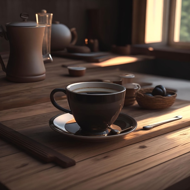 Uma xícara de café na mesa pela manhã