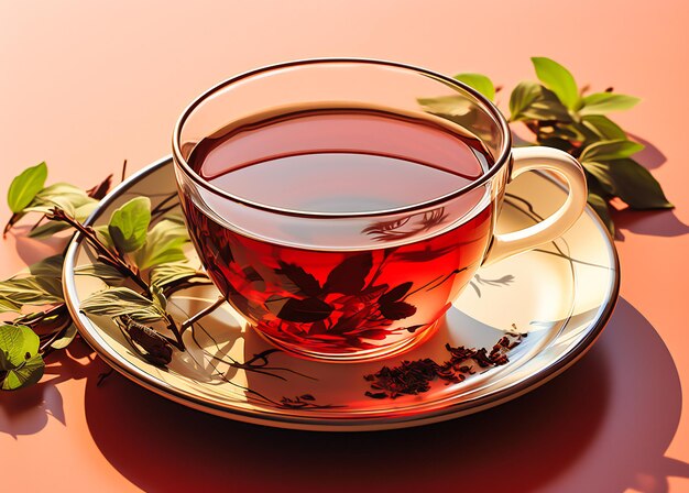 Foto uma xícara de chá com folhas de chá e hortelã