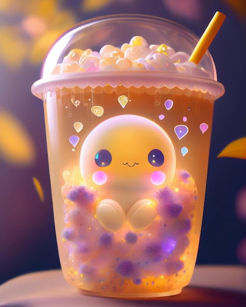 Foto uma xícara de chá de bolhas com um canudo escrito 'bubble tea'