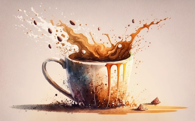 Uma xícara desenhada de café arábica aquarela cappuccino latte ilustrações geradas ai
