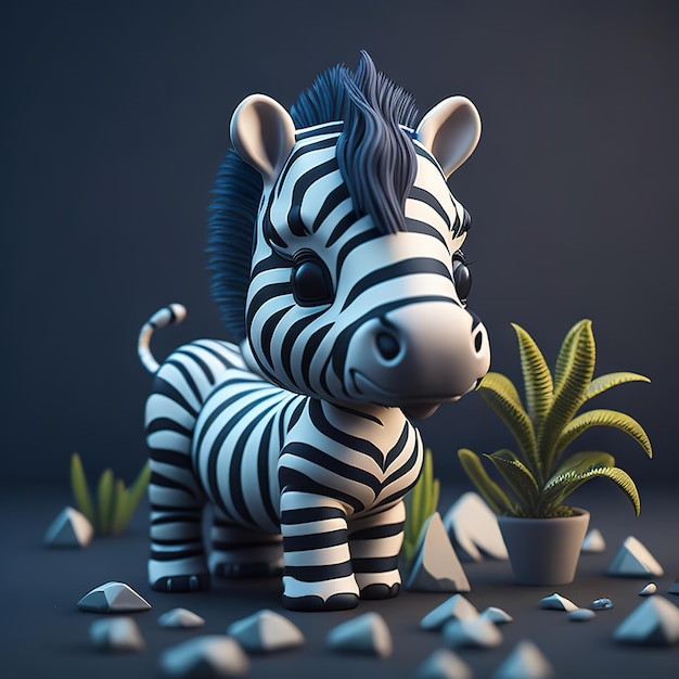 Uma zebra 3d com uma planta no meio