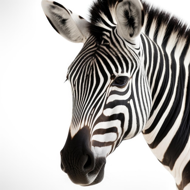 Uma zebra com listras pretas e um fundo branco.