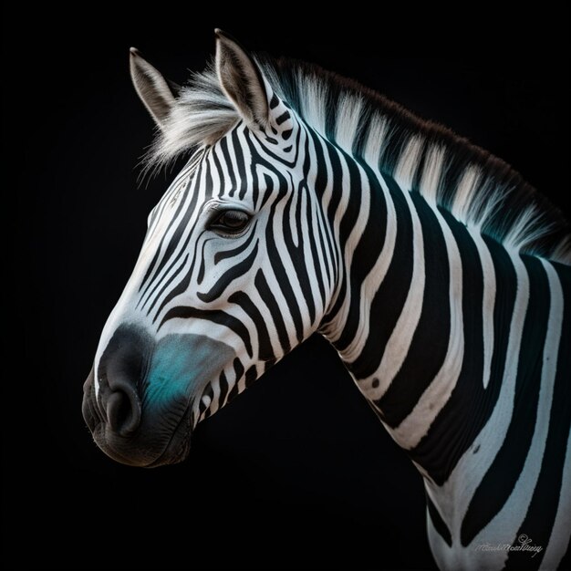 Uma zebra com listras pretas e um fundo preto.