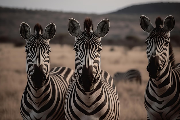 Uma zebra com um rosto listrado em preto e branco está olhando para a câmera.