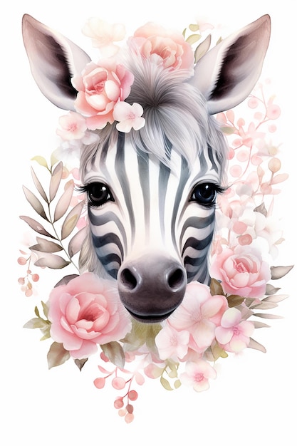 uma zebra com uma flor no cabelo.