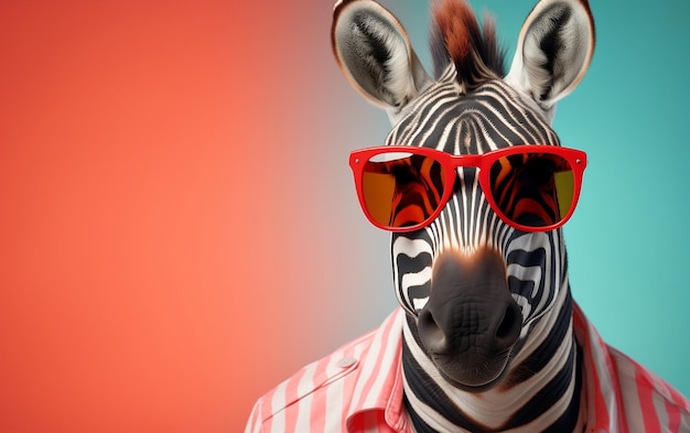 Foto uma zebra elegante posando para um retrato enquanto usava óculos de sol da moda generative ai