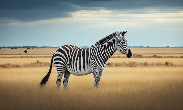 Uma zebra parada em um campo criado com tecnologia de IA generativa