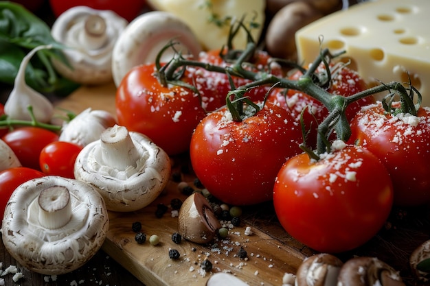 Umami Richness explorando o quinto sabor com tomates, queijo e cogumelos