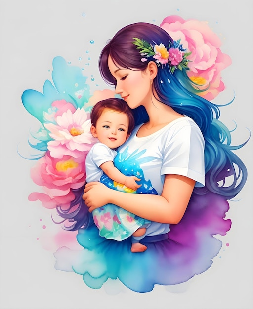 Umarmende Liebe Eine herzerwärmende Illustration einer Mutter, die ihr Baby hält