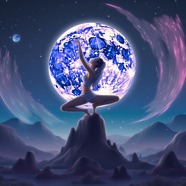 Umarmende Ruhe Illustration einer Yoga-Pose auf dem Mond