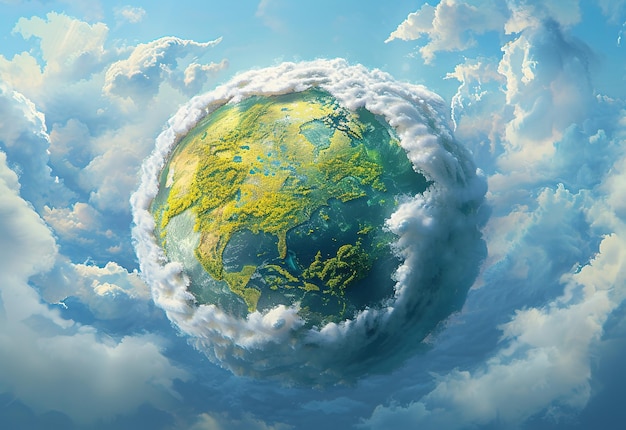 Umarmung der Natur Konzeptbild der Erde, umhüllt von üppigem Grün zwischen den Wolken